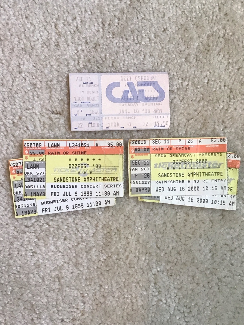Vintage Rock Memorabilia Ozzy Osbourne and Ozzfest Concert Ticket Stub Collectio